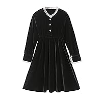 Toddler Girls Lace Long Sleeve Dress Crew Neck Midi Fall Vintage Plain Dress Dress A Line