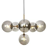 Industrial Sputnik Chandeliers 6 Lights Modern Vintage Smoke Grey Glass Globe Ceiling Pendant Light Fixture-G4 LED Kitchen Island Hanging Lighting Lamps Flush Mount Light (Color : Bronze)