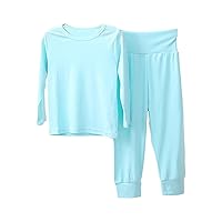 Baby Girl Long Sleeve Outfits Toddler Solid Simple Style Crewneck Pullover Tops and Trouser Kid (Light Blue, 3-4 Years)
