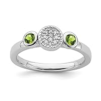 925 Sterling Silver Bezel Polished Prong set Db Round Peridot and Dia. Ring Jewelry for Women - Ring Size Options: 10 5 6 7 8 9