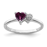 925 Sterling Silver Polished Rhodolite Garnet and Diamond Ring Jewelry for Women - Ring Size Options: 6 7 8