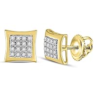 The Diamond Deal 10kt Yellow Gold Mens Round Diamond Kite Square Earrings 1/12 Cttw