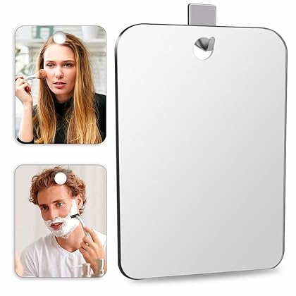 Shatterproof Shower Mirror Fogless for Shaving(2 Pack,Larger 10.7x8 inch)43% Than Original,Unbreakable Deluxe Plexiglass Makeup Mirror,Largest Bathroom Wall Hanging,Portable Handheld Camping,Silver
