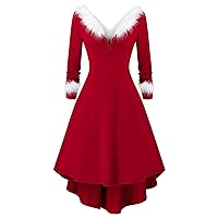 Christmas Dresses for Women Vintage Dress Winter Christmas Long Sleeve Patchwork Casual Party Sweater Dresses