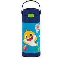 THERMOS FUNTAINER Water Bottle with Straw - 12 Ounce, Baby Shark - Kids Stainless Steel Vacuum Insulated Water Bottle with Lid