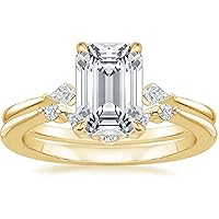 Emerald Cut Moissanite Ring Set, 5 ct VVS1 Colorless Stone, Sterling Silver