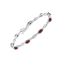 Rylos Tennis Bracelet with 6x4MM Birthstone Gemstones & Diamonds Sterling Silver 925 - Adjustable to 7-8