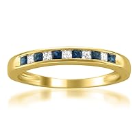 La4ve Diamonds 1/3 Carat Diamond, Channel-Set 14kt Yellow Gold Princess-cut Diamond and Blue Sapphire Wedding Band Ring (H-I, I1-I2) Real Diamond Wedding Band For Women | Gift Box Included