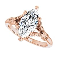 14K Solid Rose Gold Handmade Engagement Ring 1.00 CT Marquise Cut Moissanite Diamond Solitaire Wedding/Bridal Ring for Woman/Her Gorgeous Ring