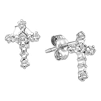 The Diamond Deal 10kt Yellow or Gold Womens Round Diamond Accent Cross Religious Earrings 1/20 Cttw