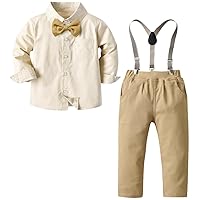 SANGTREE Baby Boys Gentleman Plaid Outfits Suit Set with Detachable Suspenders, 3 Months - 14 Years