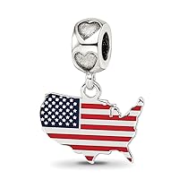 Sterling Silver Flag in US Map Enameld on Heart Bead Bail