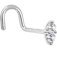 Body Candy Solid 14k White Gold Clear 1.5mm CZ Marquise Right Nose Stud Screw 20 Gauge 1/4