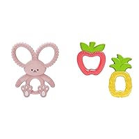 Dr. Brown's Flexees Pink Bunny Silicone Baby Teether, BPA Free, 3m+ and Dr. Brown's AquaCool Water-Filled Baby Teether, Cools & Massages Sore Gums, BPA Free, Pineapple and Apple, 2 Pack, 3m+ Bundle