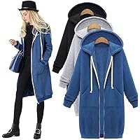 Knee Length Hoodies for Women Zip Up Hoodie Fashion Long Sleeve Sweatshirts Casual Fall Hooded Jackets with Pockets