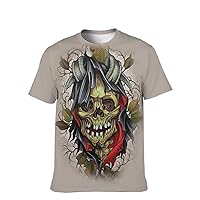 Mens Cool-Tees Funny-Graphic T-Shirt Novelty-Vintage Short-Sleeve Jiuce Hip-Hop: 3D Printed Skull Teens Stylish Girls Gift