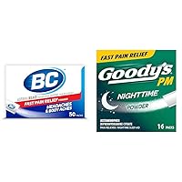 BC Powder Original 50 Count & Goody's PM Nighttime 16 Pack Pain Relief Powder Bundle