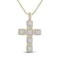 14kt Yellow Gold Womens Baguette Diamond Cross Pendant 2 Cttw