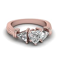 Choose Your Gemstone Trillion 3 Stone Diamond CZ Ring Rose Gold Plated Heart Shape 3 Stone Engagement Rings Matching Jewelry Wedding Jewelry Easy to Wear Gifts US Size 4 to 12