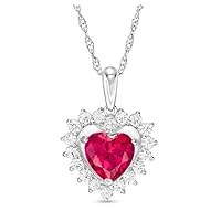 1.5 CT Heart Cut Created Ruby & Diamond Halo Pendnt Necklace 14k White Gold Finish