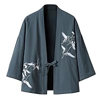 Womens Cotton Blends Linen Embroidery Kimono Cardigan Open Front Jacket