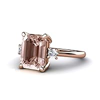 1.00Ct Emerald Morganite Cz 3 Stone Engagement Ring 14k Rose Gold Finish