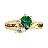 Clara Pucci 0.85 ct Round Cut 3 stone love Solitaire Genuine Simulated Emerald Engagement Promise Anniversary Bridal Ring 18K Yellow Gold