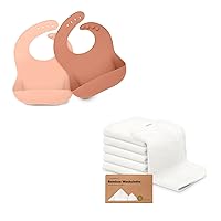 KeaBabies 2-Pack Silicone Bibs For Babies and 6-Pack Bamboo Viscose Baby Washcloths for Newborn - Silicone Baby Bibs for Eating, Organic Baby Wash Cloth, Food-Grade Pure Silicone Bib