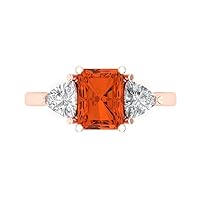 3.0 carat Emerald cut 3 stone Solitaire Genuine Red Simulated Diamond Proposal Wedding Anniversary Bridal Ring 18K Rose Gold