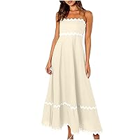 Summer Wavy Stripes Casual Dress Women Sleeveless Spaghetti Strap Smocked Back Sundress High Waist Beach Maxi Dress