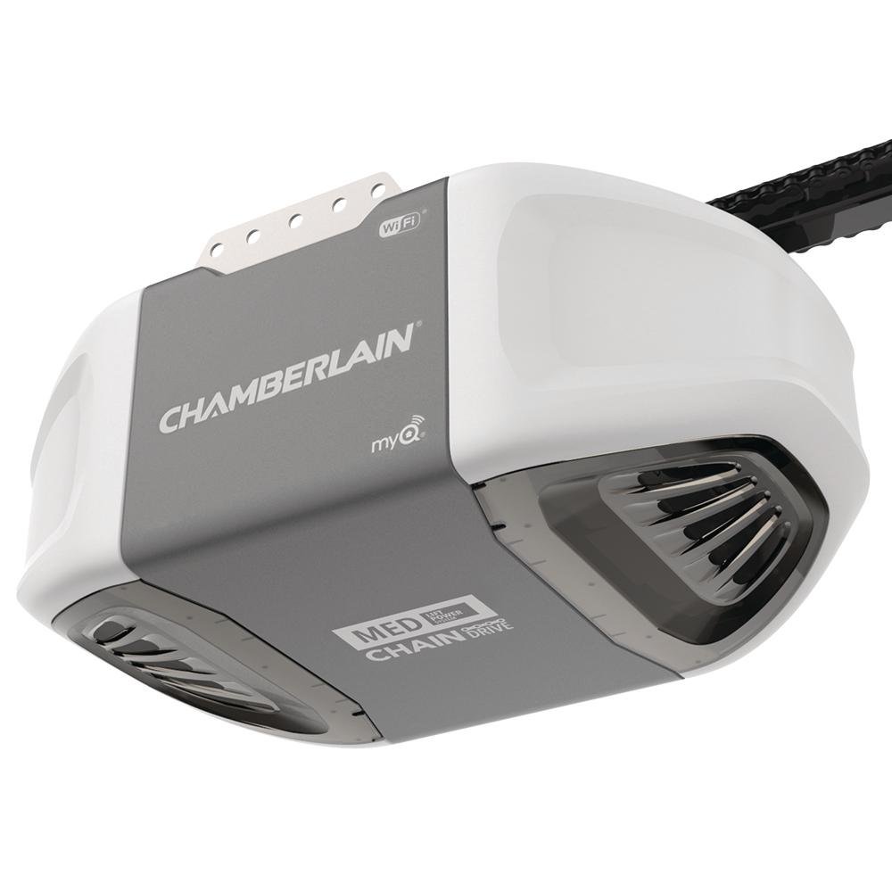 Chamberlain C450 Smart Garage Door Opener - myQ Smartphone Controlled - Ultra Quiet Durable Chain Drive with MED Lifting Power, Wireless Keypad Included, Gray