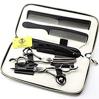 JIESENYU high-end Professional Hairdresser 6-inch Hairdressing Scissors 440C Steel Hair Salon Black (Set1)