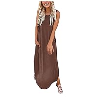 Sundress for Women 2024 Sleeveless Long Dress Split Maxi Dresses with Pockets Plus Size Summer Beach Vacation Dress