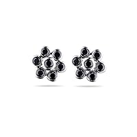1.70 Cts Black Diamond Flower Earrings in 14K White Gold - Valentine's Day Sale