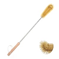 24 inch Extra Long Brush, Elbow Bristle Brush with Beech Wood Handle, Bendable Washing Brush, with Stainless Steel Pole, for Tall Bottle, Gallon Water Jug, Big Vessels, Floor Vase, Flower Pot