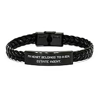 Love Real estate agent Braided Leather Bracelet, My Heart Belongs To a Real, Joke Engraved Bracelet For Friends From Team Leader, Humorous, Witty, Comical, Funny bone