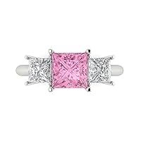 2.97ct Princess Cut 3 Stone Solitaire with Accent Pink Simulated Diamond designer Modern Statement Ring Solid 14k White Gold