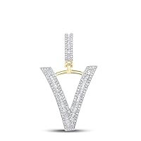The Diamond Deal 10kt Yellow Gold Mens Baguette Diamond Initial V Letter Charm Pendant 3/4 Cttw