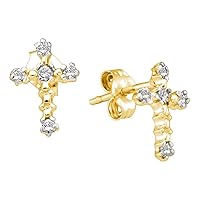 The Diamond Deal 14kt Yellow Gold Womens Round Diamond Cross Religious Earrings 1/20 Cttw