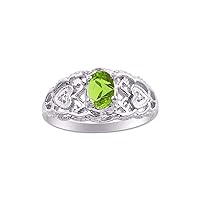 Rylos 14K White Gold Ring with Filigree Heart, 6X4MM Gemstone, and Diamonds - Vibrant Color Stone Jewelry for Women in Sizes 5-10
