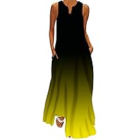 Summer Party Dresses for Women 2024 Flowy Swing Maxi Dress Fashion Cocktail Long Dress V Neck Sleeveless Ankle Dresses