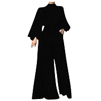 Plus Size Rompers, Women's Jumpsuits, Rompers & Overalls Outfits For Women Romper Shorts White Temperament Elegant Waist Drawstring Long Sleeve Hanging Neck Trousers Printed (XXL, Black)