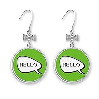 Daily Language Chat Happy Greetings Hello Bow Earrings Drop Stud Pierced Hook