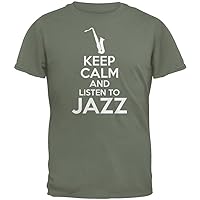 Old Glory Keep Calm and Listen to Jazz Military Green Adult T-Shirt - 2X-Large