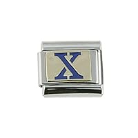 Stainless Steel 18k Gold Italian Charm Initial Letters A to Z for Italian Charm Bracelets Blue Enamel
