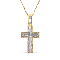 The Diamond Deal 10kt Yellow Gold Mens Baguette Diamond Cross Charm Pendant 1-1/2 Cttw