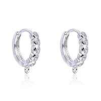 4pcs Adabele Authentic 925 Sterling Silver Cubic Zirconia CZ Round Huggie Earring Hooks Dangle 5 Created Diamond Earwire Tarnish Resistant Rhodium Plated for Earrings Jewelry Making SS484