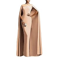 Women's Mermaid Long Formal Gown Prom Evening Dresses with Cape