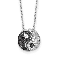 925 Sterling Silver Rhodium Plated Black White CZ Yin Yang With 2in Extension Necklace 16 Inch Measures 11.8mm Wide Jewelry for Women