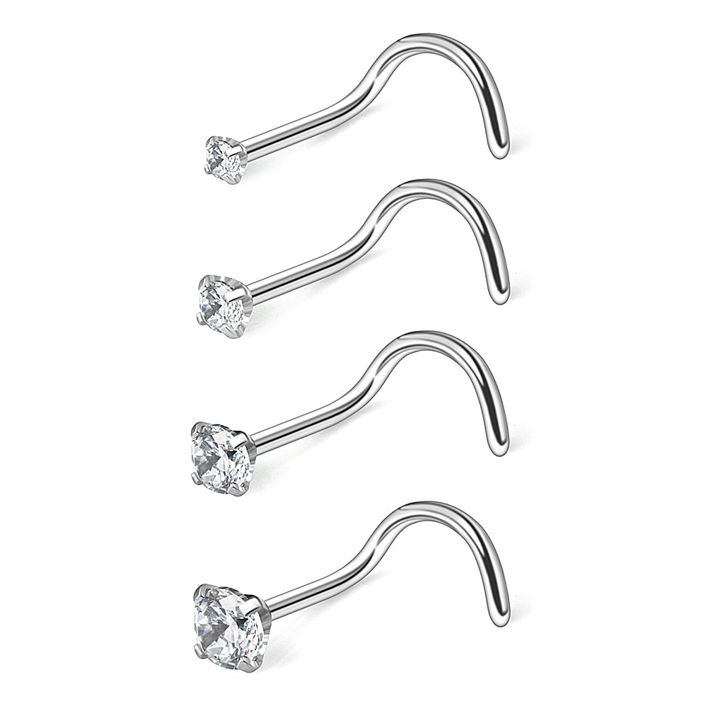 Ruifan 18G 1.5mm 2mm 2.5mm 3mm 3.5mm 4mm Round Diamond CZ Nose Screw Studs Rings Piercing Jewelry 4-12PCS